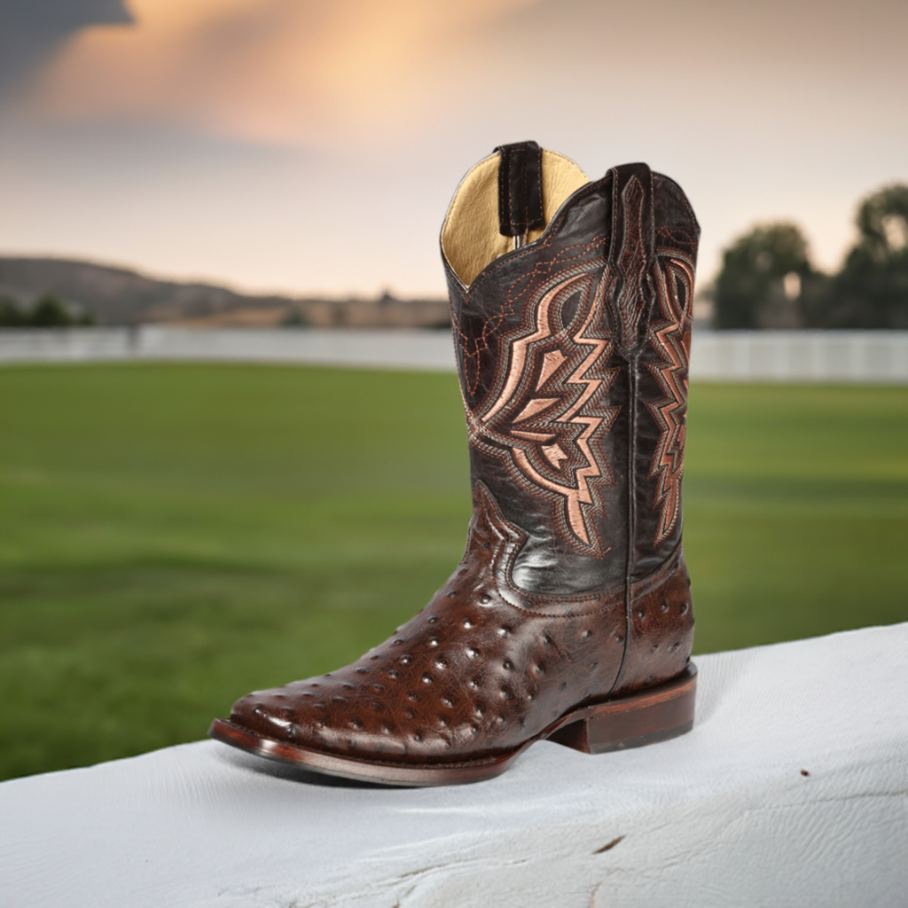 Rodeo Cowboy Boots Imitation Ostrich Engraved in Cowhide Leather for Men 'El General' - ID: 44665