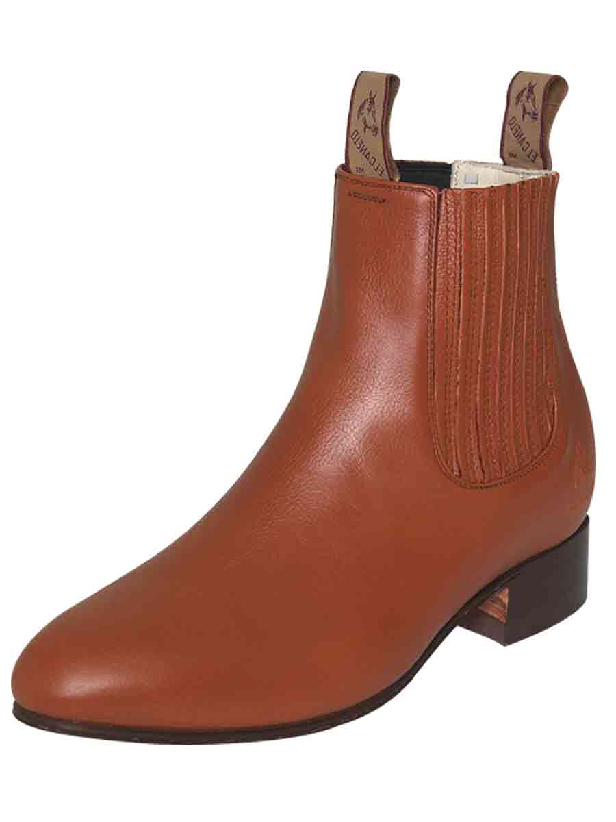 Classic Charro Deer Leather Ankle Boots for Men 'El Canelo' - Men's Deer Leather Classic Pull-On Chelsea Ankle Boots 'El Canelo' - ID: 227