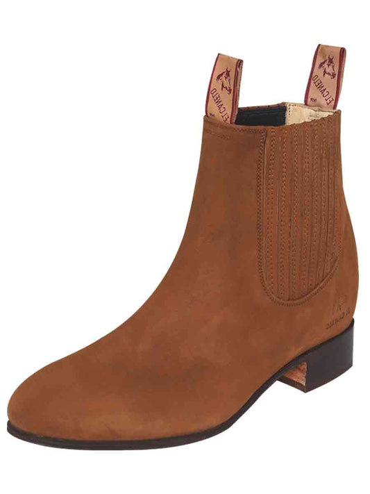 Botines Charros Clasicos de Piel Nobuck para Hombre 'El Canelo' - Men's Nubuck Leather Classic Pull-On Chelsea Ankle Boots 'El Canelo' - ID: 231