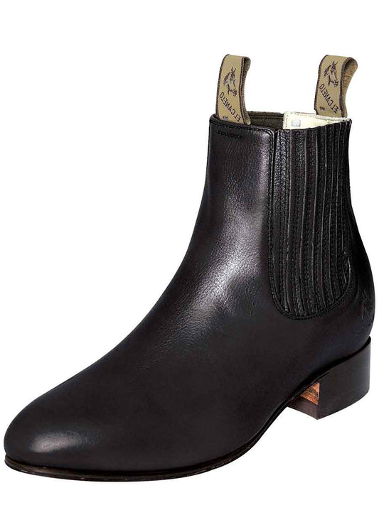 Botines Charros Clasicos de Piel Venado para Hombre 'El Canelo' - Men's Deer Leather Classic Pull-On Chelsea Ankle Boots 'El Canelo' - ID: 232