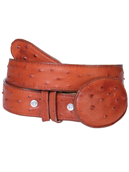Imitation Ostrich Cowboy Belt Engraved in Cowhide Leather for Men with Oval Buckle, 1 1/2" Width 'El Señor de los Cielos' - ID: 703 Imitation Cowboy Belt El Señor de los Cielos Cognac