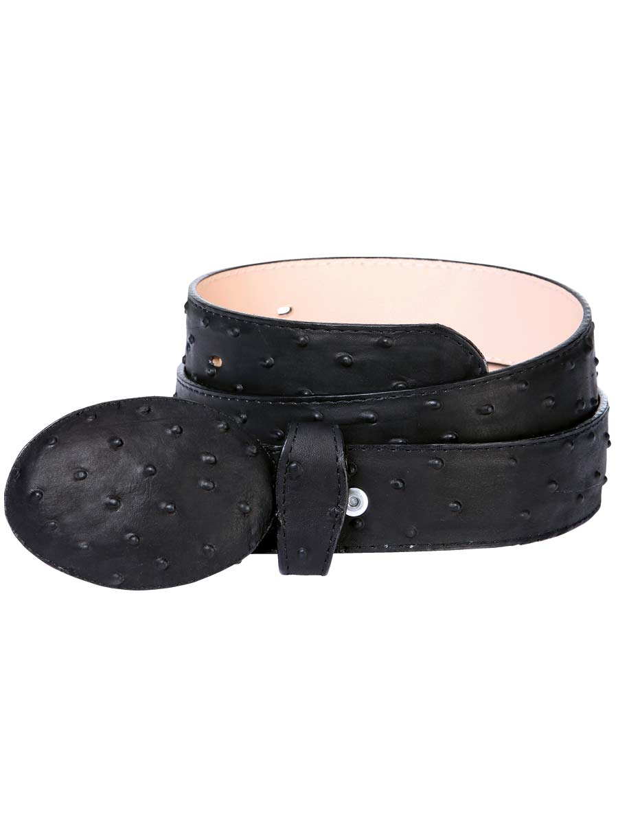 Imitation Ostrich Cowboy Belt Engraved in Cowhide Leather for Men with Oval Buckle, 1 1/2" Width 'The Lord of the Skies' - ID: 705 Printed Belts The Lord of the Skies Black