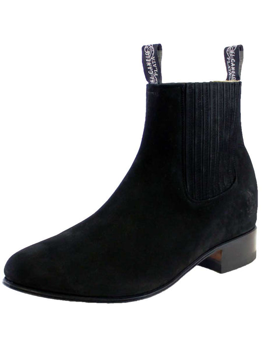 Classic Nubuck Leather Charros Ankle Boots for Men 'El Canelo' - ID: 3663 Ankle Boots El Canelo Black