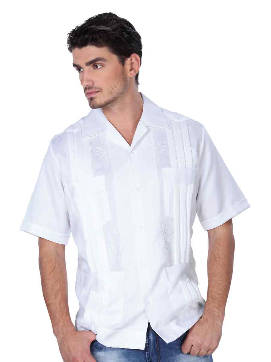 White Short Sleeve Guayabera Shirt for Men 'El General' - ID: 3718