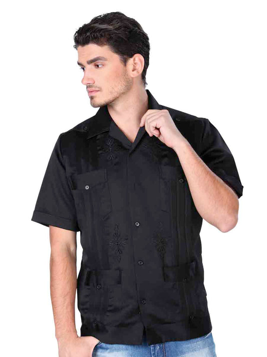 Camisa Guayabera Manga Corta Negro para Hombre 'El General' - ID: 3722