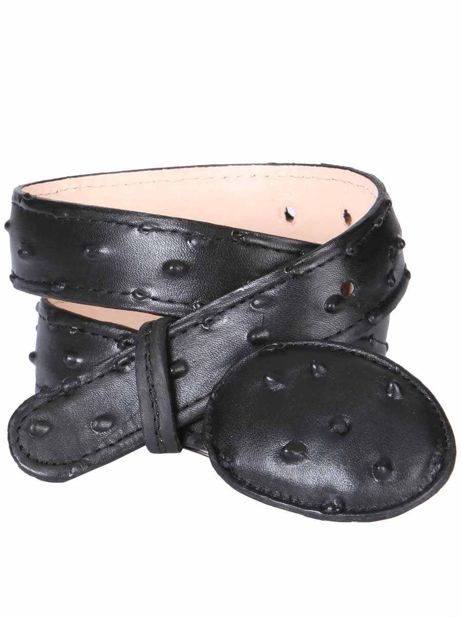 Cowboy Belt Imitation Ostrich Engraved in Cow Leather for Children with Oval Buckle, 1 1/2" Width 'El General' - ID: 9004