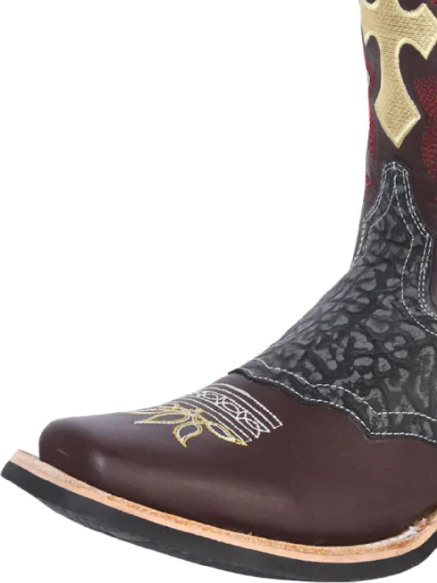Rodeo Cowboy Boots with Genuine Leather Bull Neck Mask for Men 'El General' - ID: 27696