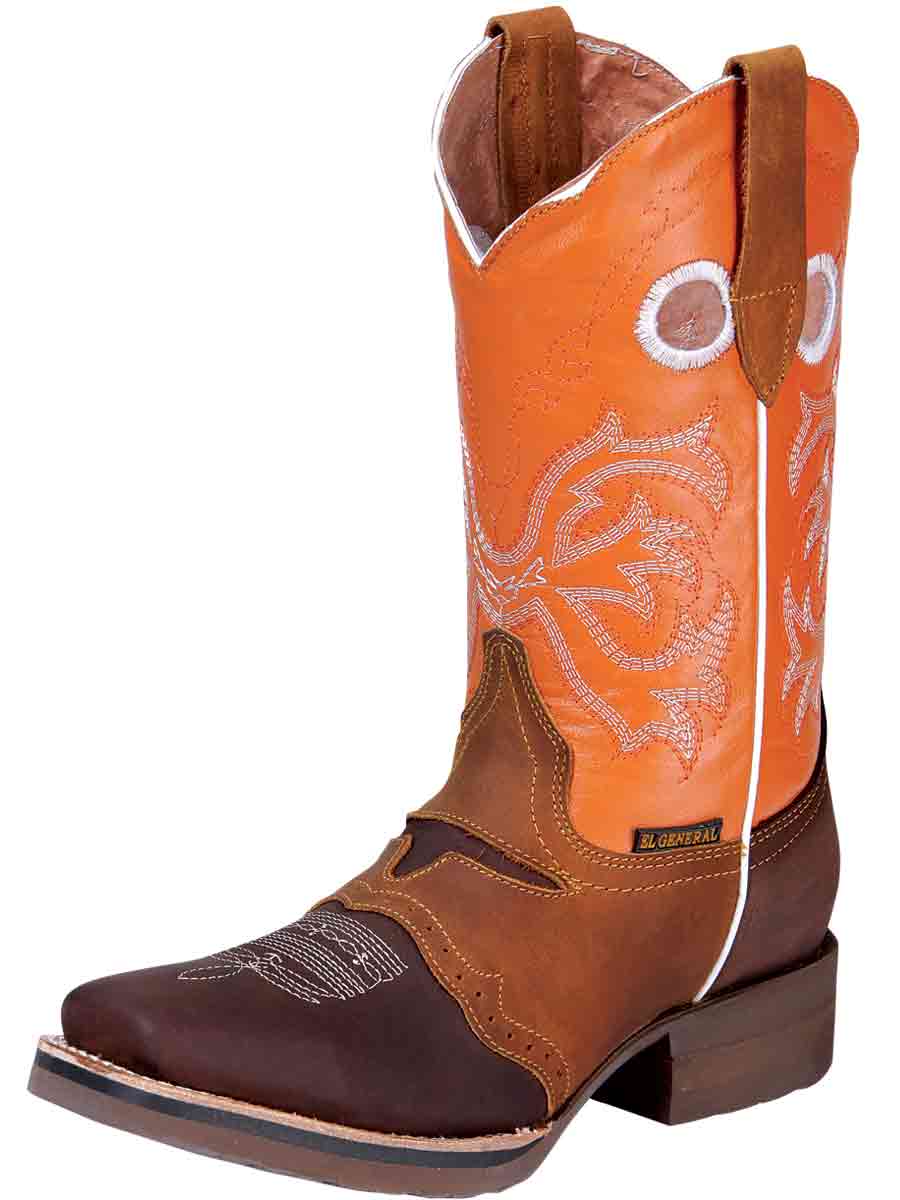 Rodeo Cowboy Boots with Genuine Leather Mask for Women / Youth 'El General' - Unisex's Genuine Leather Saddle Western Cowgirl Boots 'El General' - ID: 28994