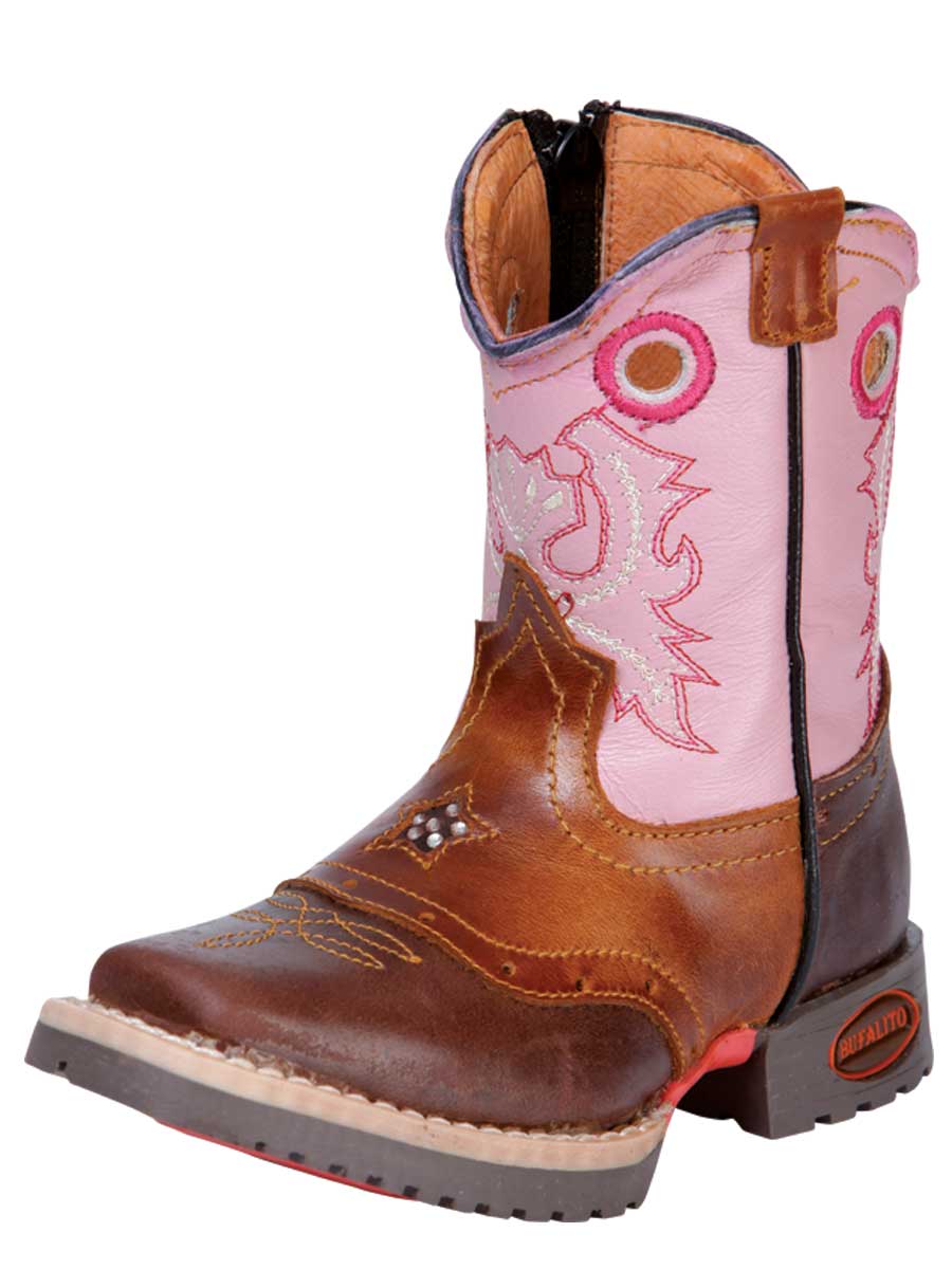 Botas Vaqueras Rodeo con Antifaz de Piel Genuina para Bebes 'El General' - Babies' Genuine Leather Saddle Western Cowboy Boots 'El General' - ID: 31317