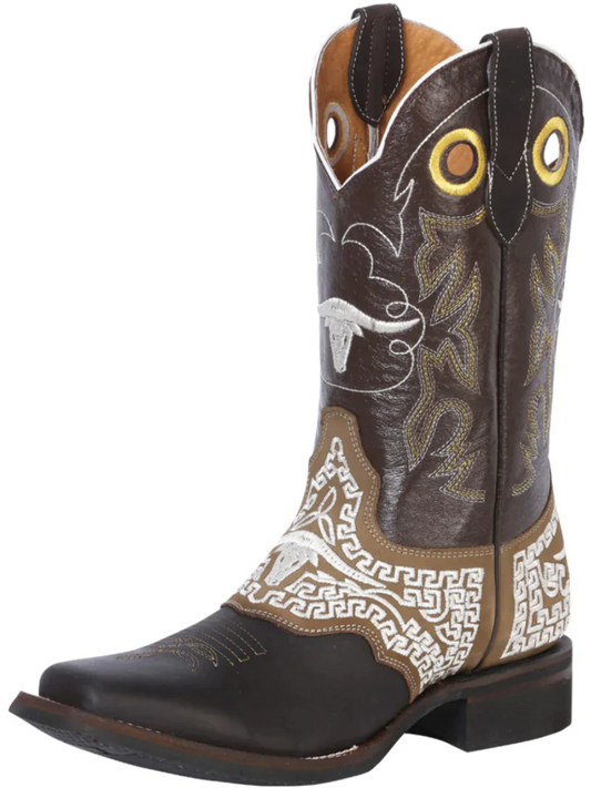 Rodeo Cowboy Boots with Embroidered Genuine Leather Mask for Men 'El General' - ID: 33309 Cowboy Boots El General Choco
