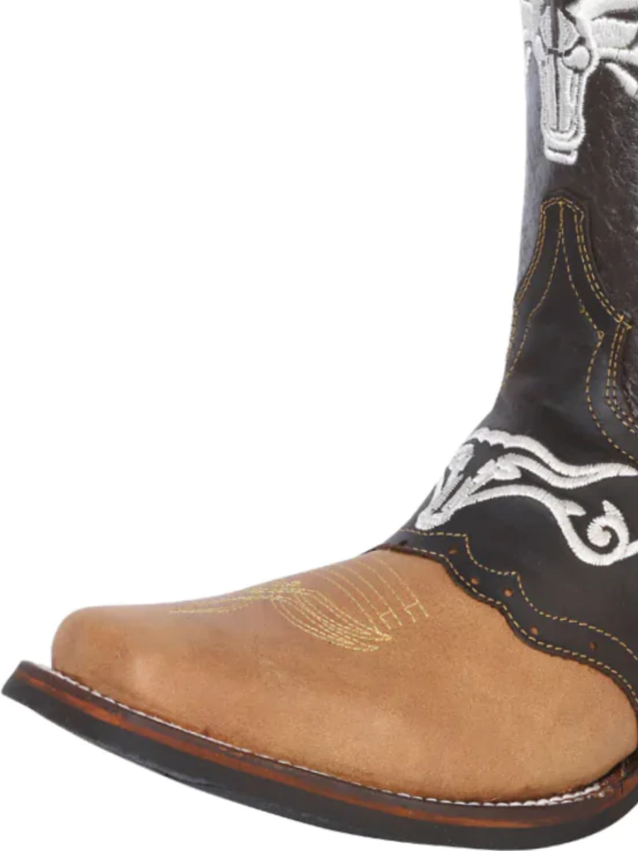 Rodeo Cowboy Boots with Embroidered Nubuck Leather Mask for Men 'El General' - ID: 33316