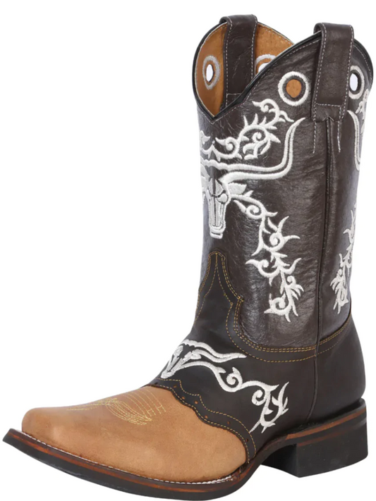 Rodeo Cowboy Boots with Embroidered Nubuck Leather Mask for Men 'El General' - ID: 33316 Cowboy Boots El General Honey/Choco