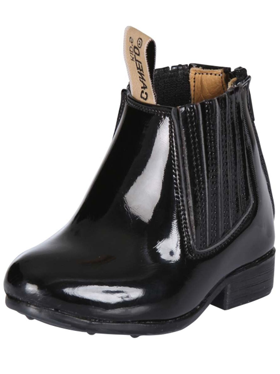 Kids - Classic Charros Boots in Synthetic Patent Leather for Babies 'El Canelito' - ID: 34081 Chelsea Boots El Canelito Black