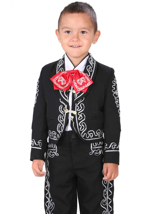 Black / White / Red Embroidered Charro Suit for Children 'El General' - ID: 34262