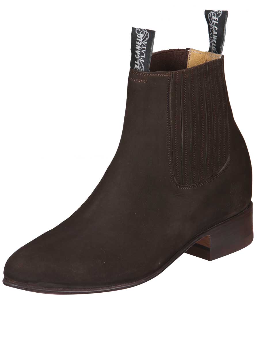 Classic Nubuck Leather Charro Boots for Men 'El Canelo' - Men's Nubuck Leather Classic Pull-On Chelsea Ankle Boots 'El Canelo' - ID: 34291