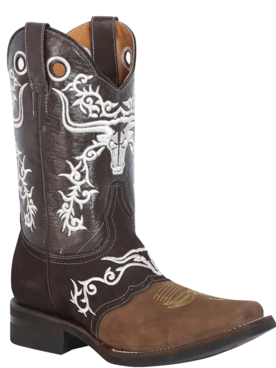 Rodeo Cowboy Boots with Embroidered Genuine Leather Mask for Men 'El General' - ID: 34311
