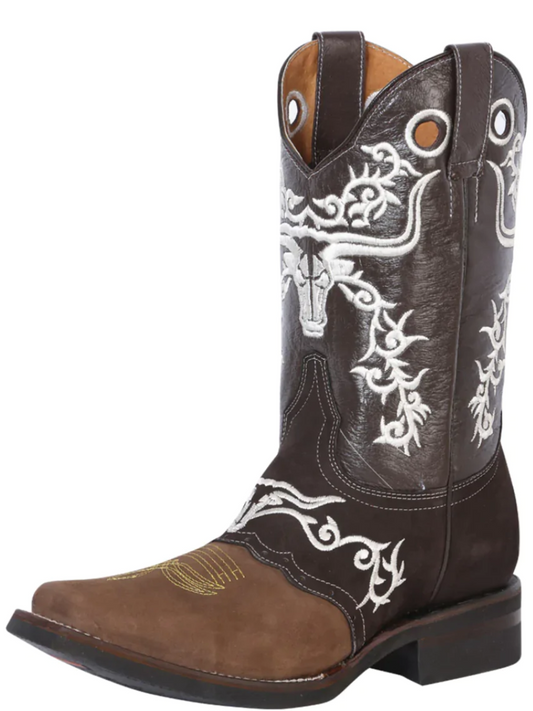 Rodeo Cowboy Boots with Embroidered Genuine Leather Mask for Men 'El General' - ID: 34311 Cowboy Boots El General Camel/Choco