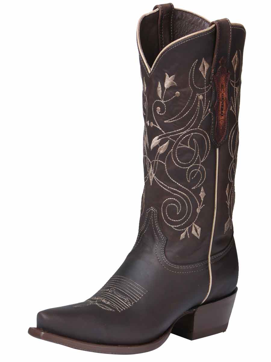 Botas Vaqueras Retro Clasicas de Piel Genuina para Mujer 'El General' - Women's Genuine Leather Classic Retro Western Cowgirl Boots 'El General' - ID: 34511