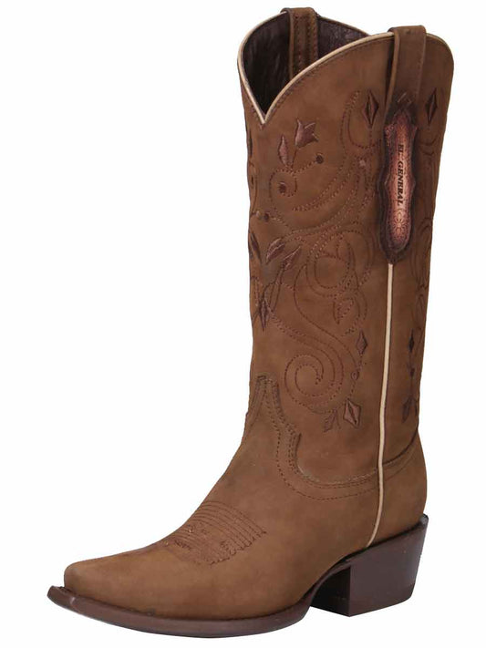 Botas Vaqueras Retro Clasicas de Piel Nobuck para Mujer 'El General' - Women's Nubuck Leather Classic Retro Western Cowgirl Boots 'El General' - ID: 34513