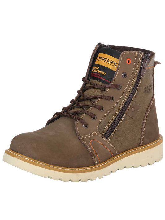 Work Boots with Laces and Closure with Soft Nobuck Leather for Women/Youth 'Procliff Protection' - Unisex's Nubuck Leather Lace-Up and Zipper Soft Toe Work Ankle Boots 'Procliff Protection' - ID: 35208