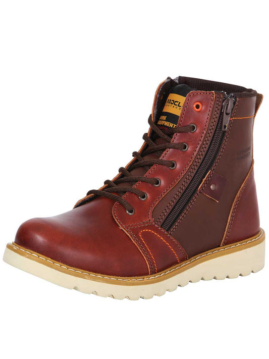 Work Boots with Laces and Closure with Soft Genuine Leather Tip for Women/Youth 'Procliff Protection' - Unisex's Genuine Leather Lace-Up and Zipper Soft Toe Work Ankle Boots 'Procliff Protection' - ID: 35209