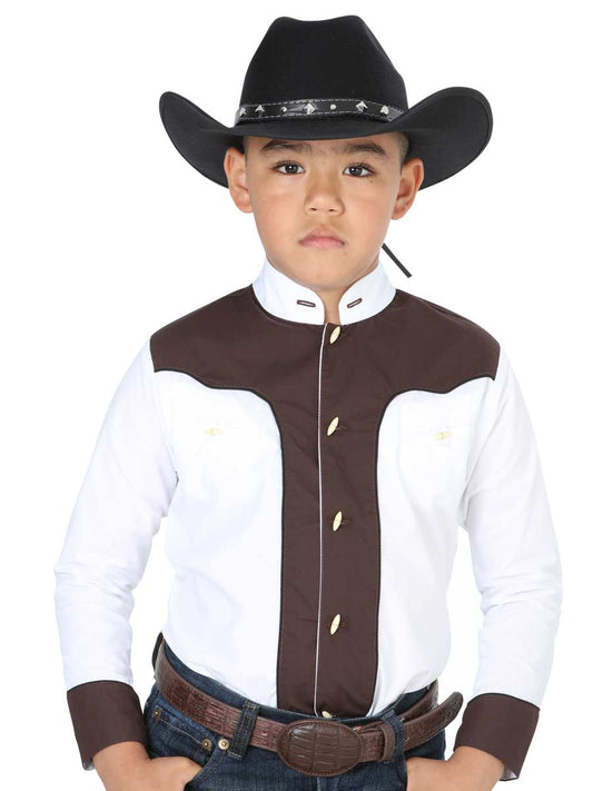 Charro Long Sleeve White Cowboy Shirt for Children 'El General' - ID: 40361 Western Shirt El General White