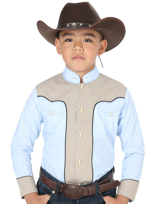 Charro Long Sleeve Light Blue Denim Shirt for Children 'El General' - ID: 40364 Western Shirt El General Light Blue