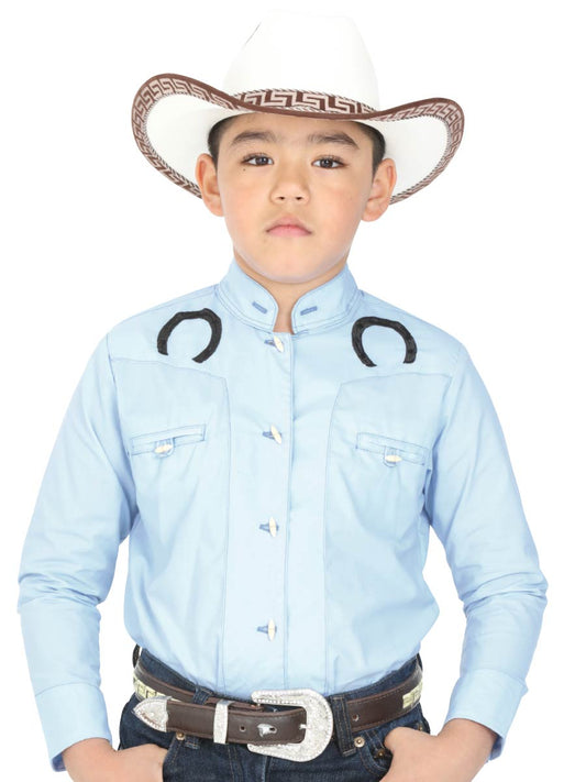 Charro Long Sleeve Light Blue Denim Shirt for Children 'El General' - ID: 40372 Western Shirt El General Light Blue
