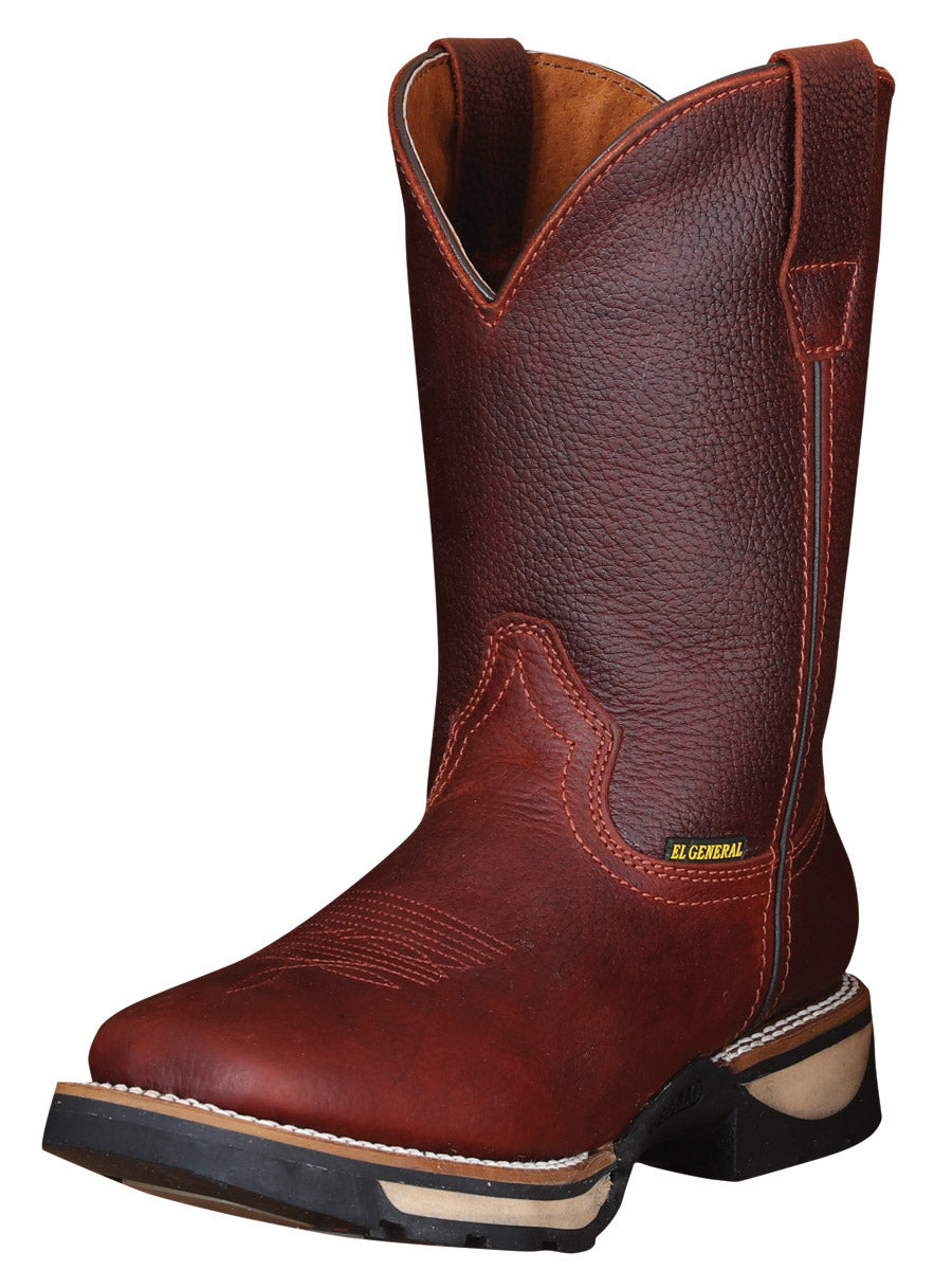 Men's Genuine Leather Soft Toe Pull-On Tube Rodeo Work Boots 'El General' - ID: 41014 Work Boots El General Brandy