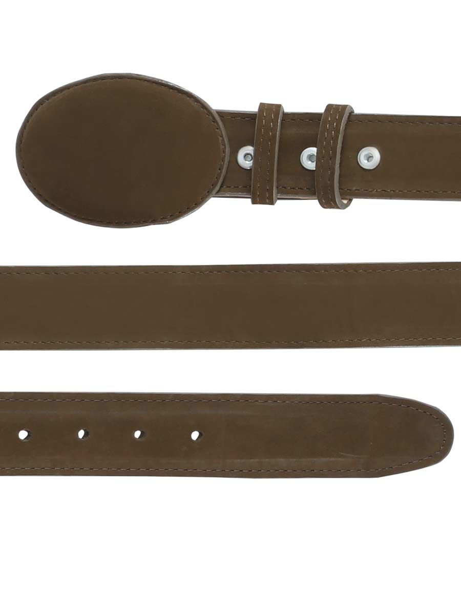 Nobuck Leather Cowboy Belt for Men with Oval Buckle, 1 1/2" Width 'El General' - ID: 41104