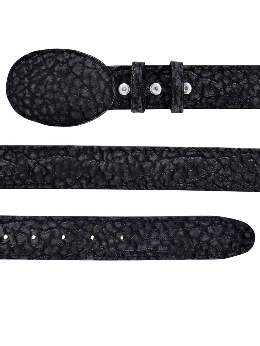 Bull Neck Leather Cowboy Belt for Men with Oval Buckle, 1 1/2" Width 'El General' - ID: 41107 Genuine Leather Belts El General Black