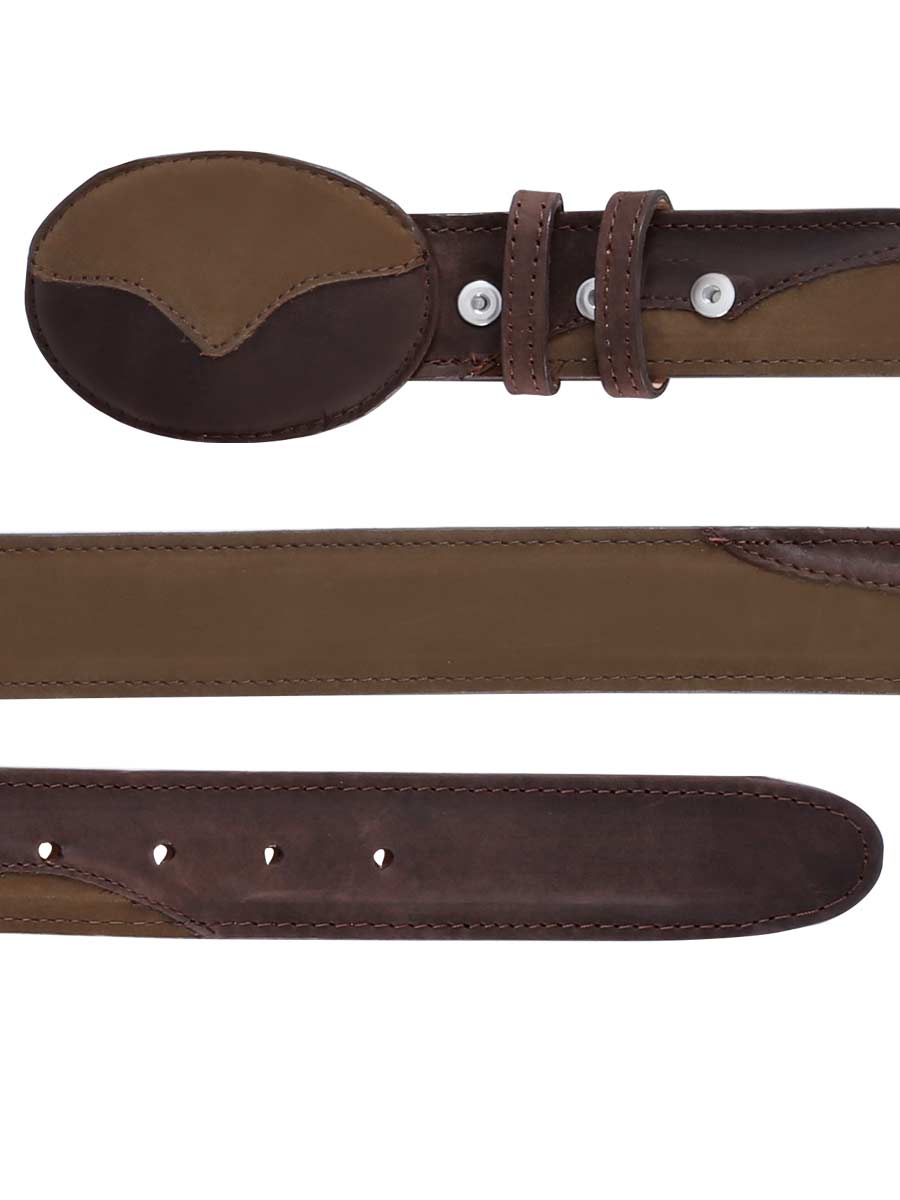 Genuine Leather Cowboy Belt for Men with Oval Buckle, 1 1/2" Width 'El General' - ID: 41108