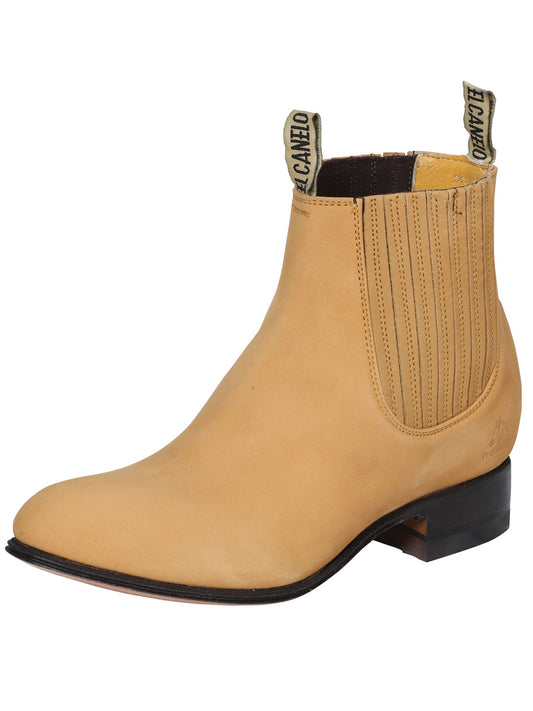 Botines Charros Clasicos de Piel Nobuck para Mujer/Joven 'El Canelo' - Unisex's Nubuck Leather Classic Pull-On Chelsea Ankle Boots 'El Canelo' - ID: 41425