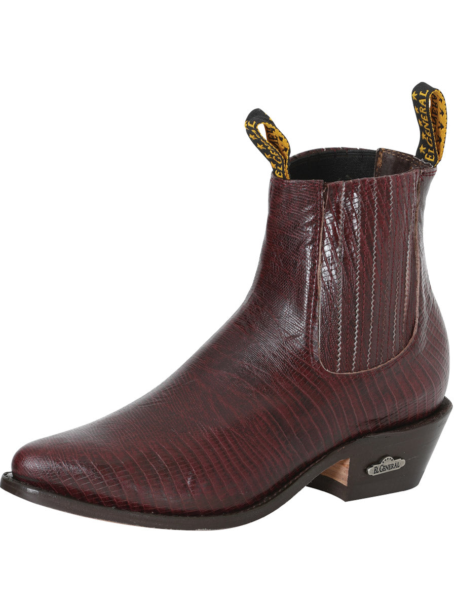 Imitation Lizard Embossed Cow Leather Ankle Boots for Men 'El General' - ID: 41495 Western Ankle Boots El General Vino
