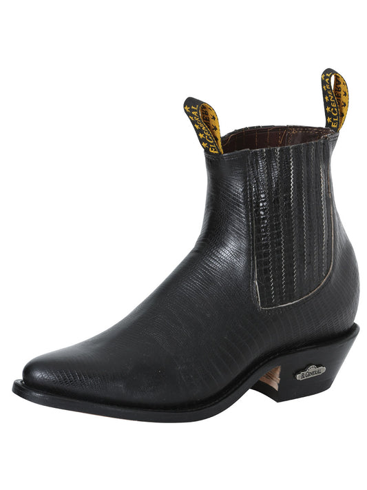 Imitation Lizard Print Cow Leather Cowboy Boots for Men 'El General' - Men's Lizard Print Cow Leather Pull-On Chelsea Western Ankle Boots 'El General' - ID: 41496