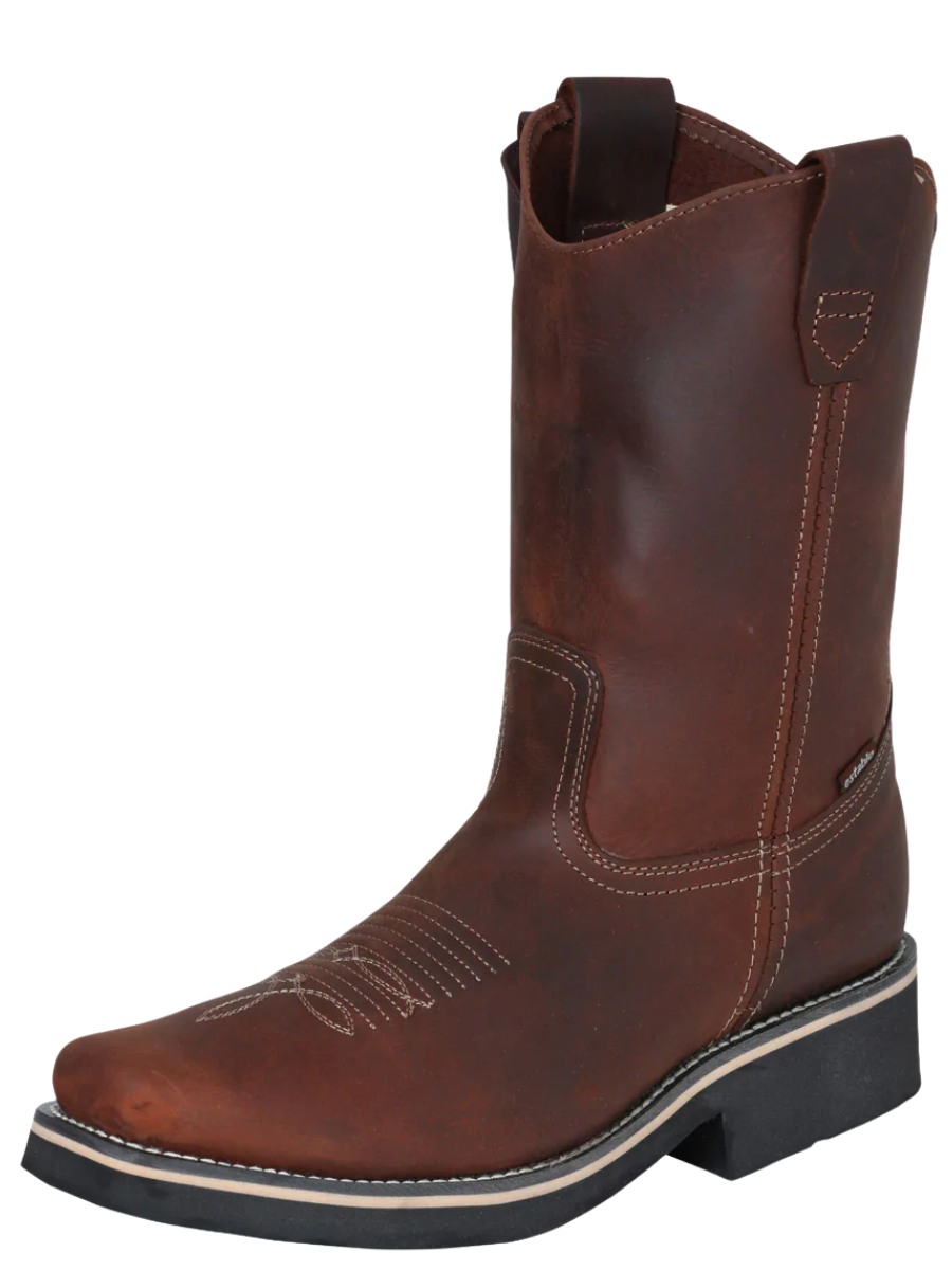 Botas de Trabajo Rodeo de Tubo Pull-On con Punta Suave de Piel Genuina para Hombre 'Establo' - ID: 41531 Botas de Punta Suave Establo Cafe