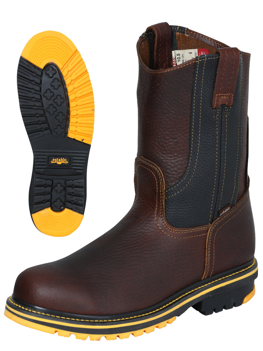 Botas de Trabajo de Tubo Pull-On con Punta Suave de Piel Genuina para Hombre 'Establo' - Men's Genuine Leather Pull-On Soft Toe Work Boots 'Establo' - ID: 41538