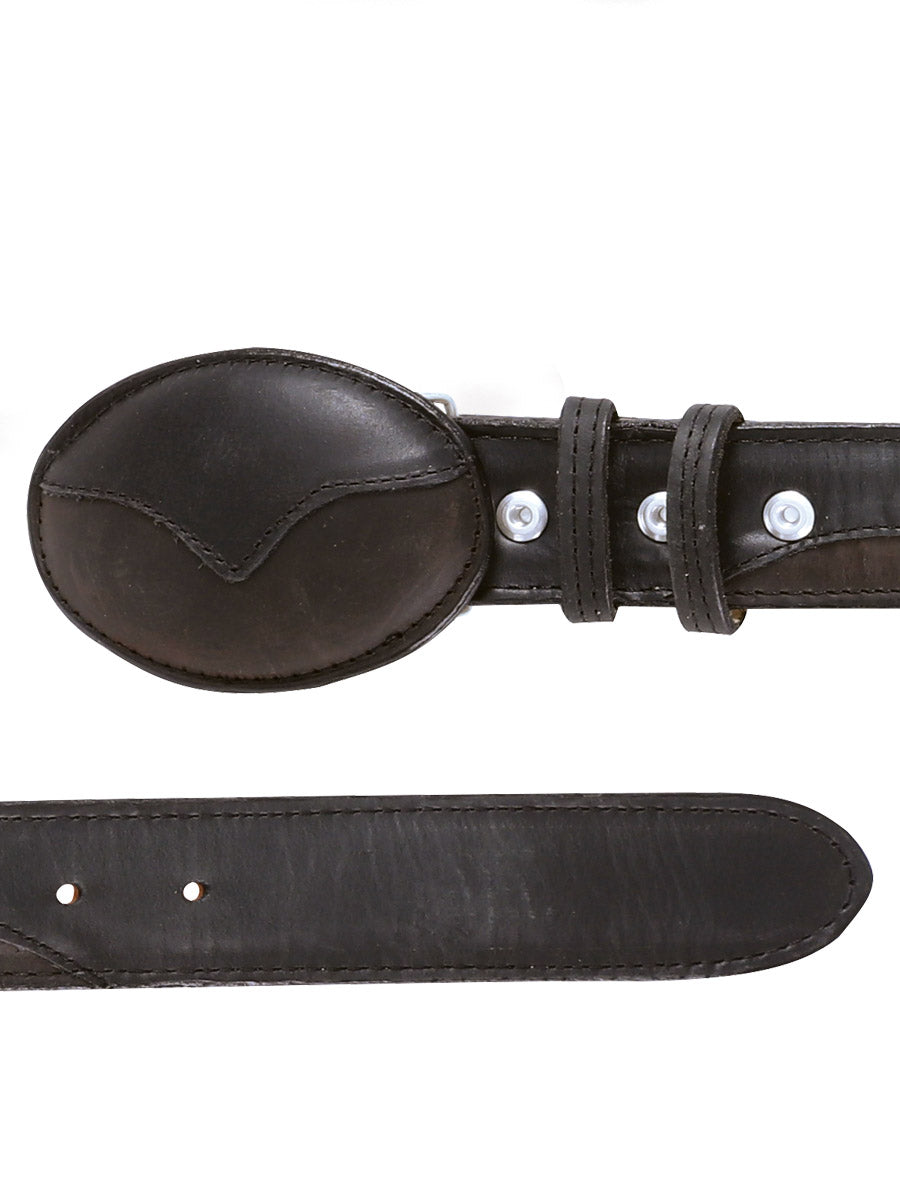 Genuine Leather Cowboy Belt for Men with Oval Buckle, 1 1/2" Width 'El General' - ID: 41663