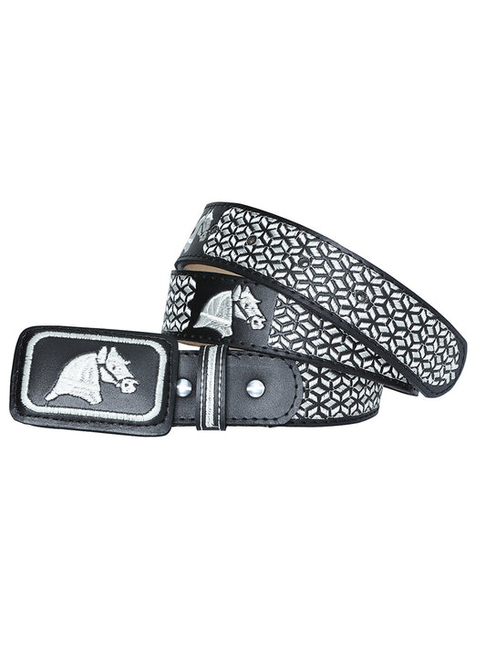Cowhide Leather Cowboy Belt for Men with Horses, 1 5/8" Width 'El General' - ID: 41688