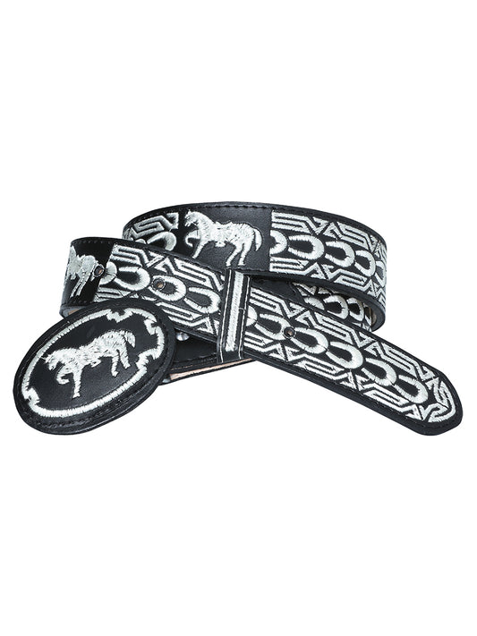 Cowhide Leather Cowboy Belt for Men with Horses, 1 5/8" Width 'El General' - ID: 41693