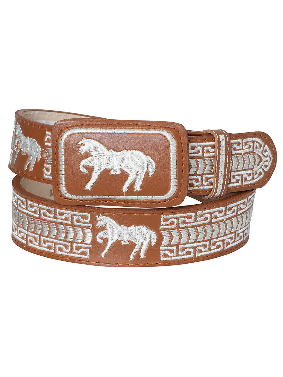 Cowhide Leather Cowboy Belt for Men with Horses, 1 1/2" Width 'El General' - ID: 41699