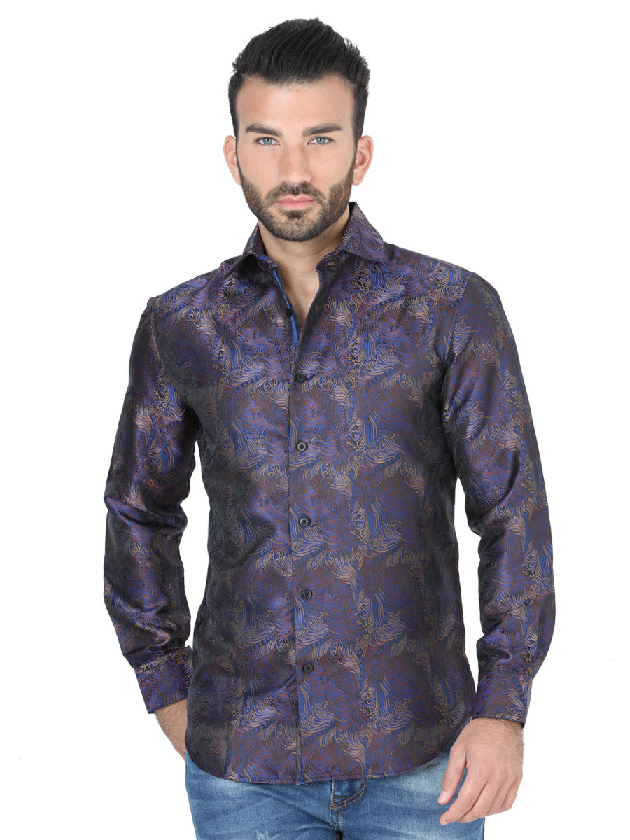 Blue/Brown Printed Long Sleeve Casual Shirt for Men 'Centenario' - ID: 41720 Casual Shirt Centenario Blue/Brown