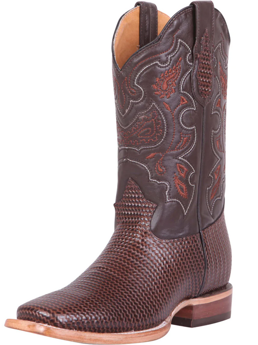 Classic Engraved Leather Rodeo Cowboy Boots for Men 'El General' - ID: 41791