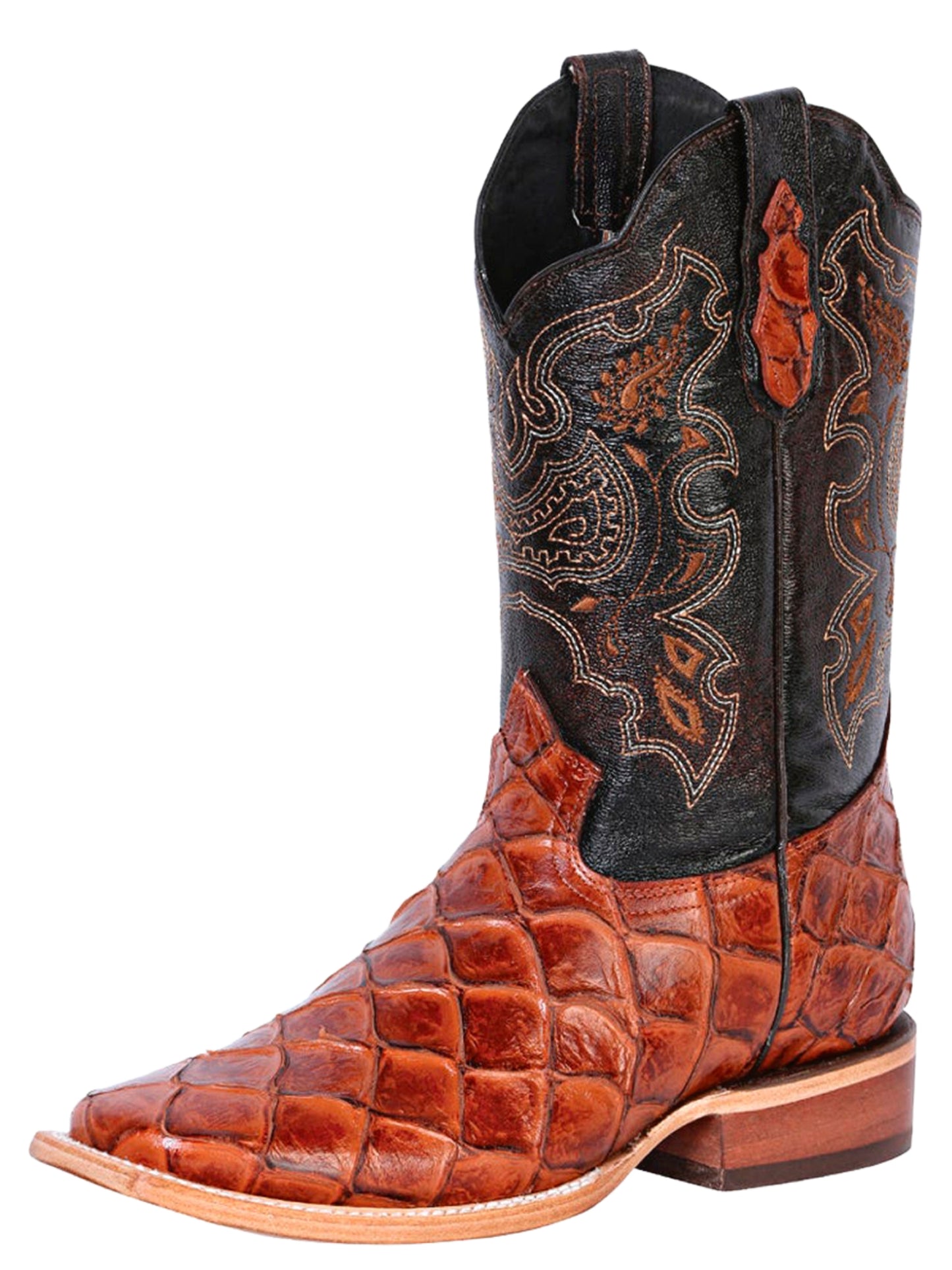 Cowboy Boots Rodeo Imitation of Monster Fish Engraving in Cowhide for Men 'El General' - ID: 41793