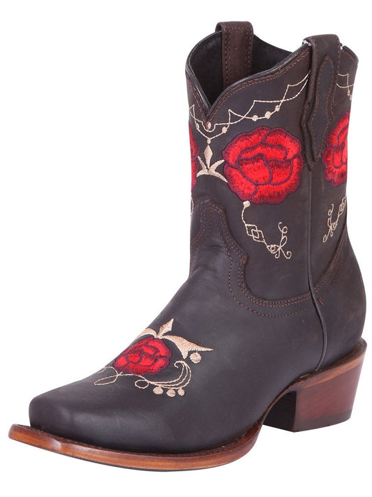 Rodeo Cowboy Boots with Genuine Leather Flowers Embroidered Tube for Women 'El General' - Women's Genuine Leather Floral Embroidered Shaft Western Cowgirl Boots 'El General' - ID: 41832