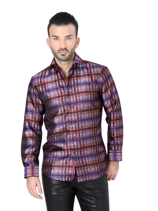 Red Printed Long Sleeve Casual Shirt for Men 'Centenario' - ID: 41862