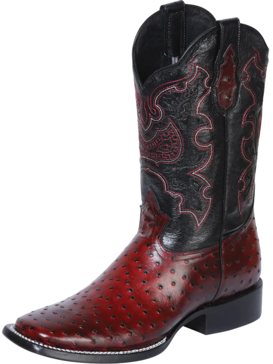 Rodeo Cowboy Boots Imitation Ostrich Engraved in Cowhide Leather for Men 'El General' - ID: 41901 Cowboy Boots El General Cherry