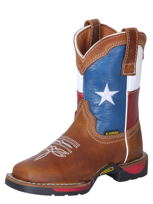 Classic Rodeo Cowboy Boots with Genuine Leather Texas Flag Tube for Children 'El General' - ID: 41953