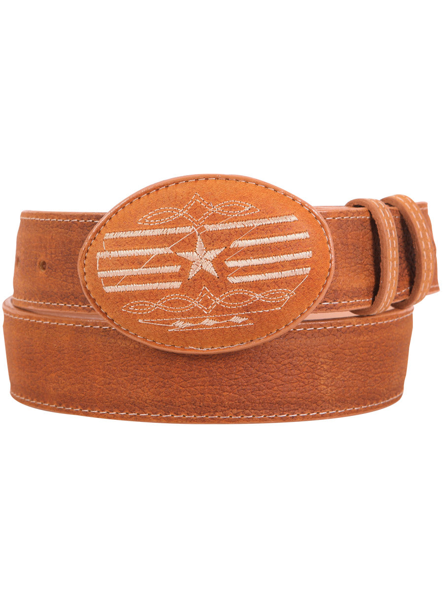 Genuine Leather Cowboy Belt for Men with Oval Buckle, 1 1/2" Width 'El General' - ID: 41993