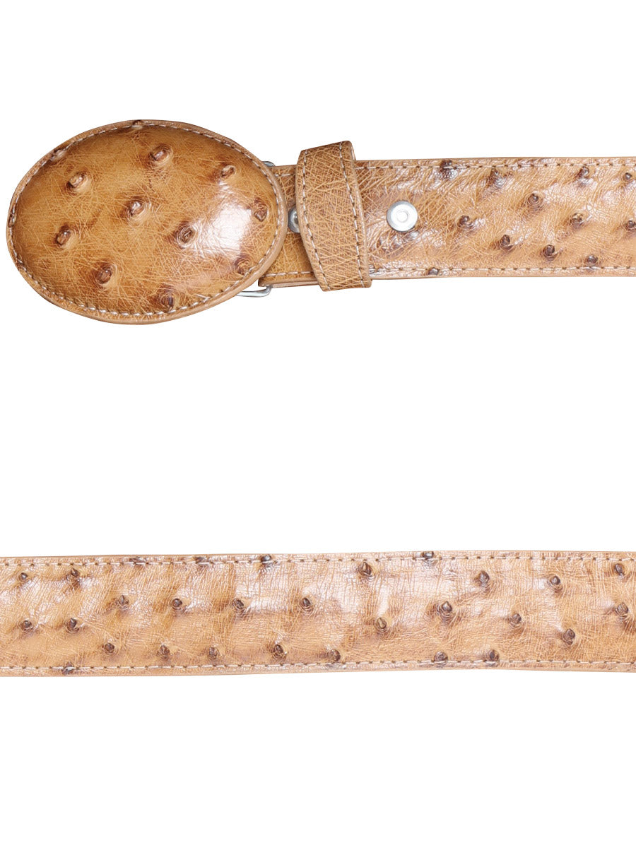 Original Exotic Ostrich Denim Belt for Men with Oval Buckle, 1 1/2" Width '100 Years' - ID: 42159 Exotic Belts 100 Years